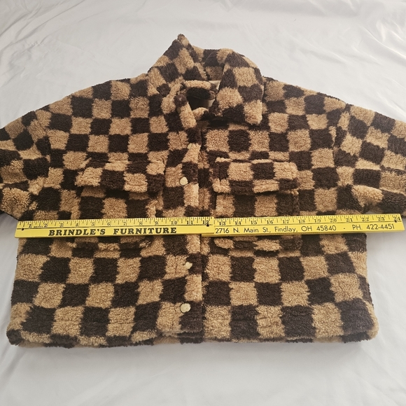 Lulus On My Checklist Tan and Brown Checkered Cropped Teddy Jacket - Picture 14 of 15